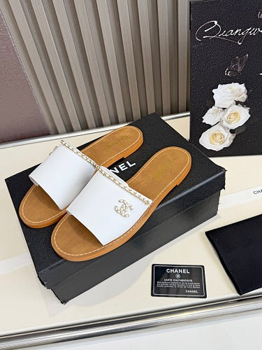 Chanel CC Logo Chain-Trim Slide Sandals