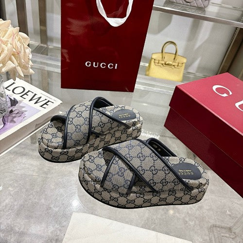 Gucci GG Supreme Canvas Crossover Platform Sandal