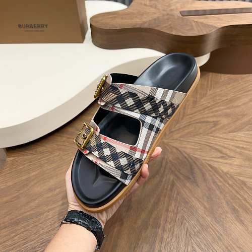 Burberry Vintage Check Double-Buckle Slide Sandals