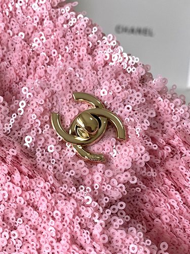 Chanel Pink Fringed Sequin Flap Bag