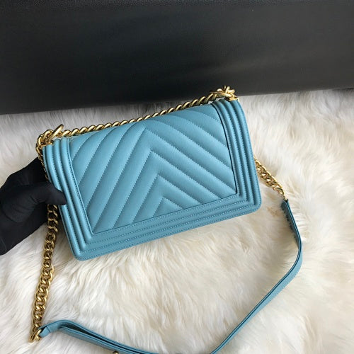 Chanel Teal Chevron Quilted Boy Bag