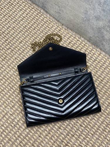 Saint Laurent (YSL) Black Patent Leather Monogram Wallet