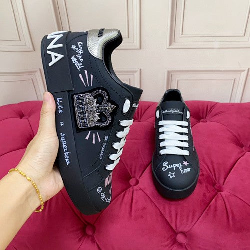 Dolce & Gabbana Portofino Graffiti Crown Low-Top Sneakers