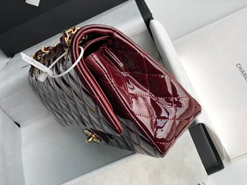 Chanel Burgundy Patent Leather Quilted Classic Double Flap Bag