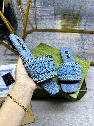 Gucci Logo Denim Slide Sandals