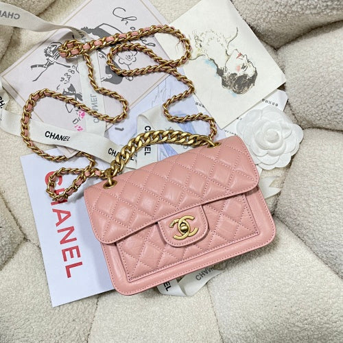 Chanel Pink Quilted Flap Bag with Front Pocke