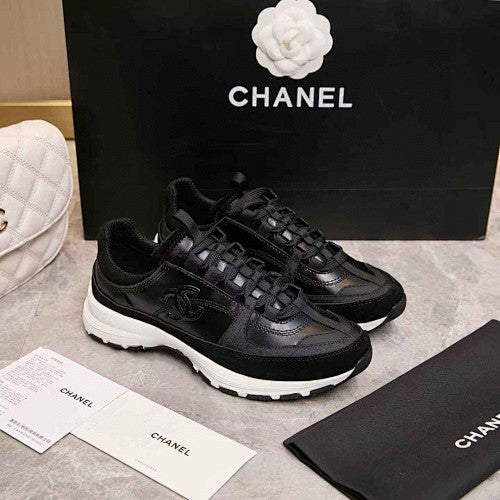 Chanel CC Black & White Low-Top Runner Sneakers