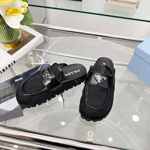 Prada Technical Mesh Triangle Logo Mule Loafers