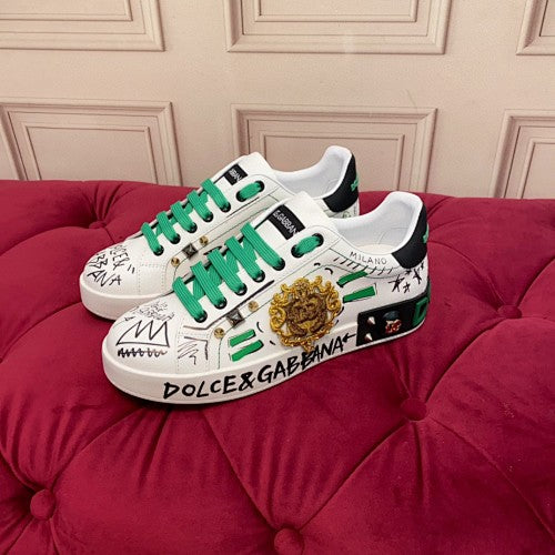 Dolce & Gabbana Portofino Graffiti Crest Low-Top Sneakers