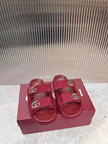 Gucci GG Monogram Double-Strap Slide Sandals