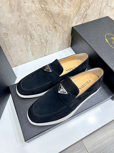 Prada Black Suede Logo Loafers