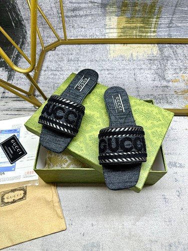 Gucci Logo Denim Slide Sandals