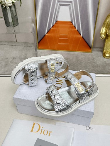 Dior Dioract Metallic Cannage Flat Sandals – Silver