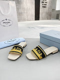Prada Logo Embroidered Woven Slide Sandals