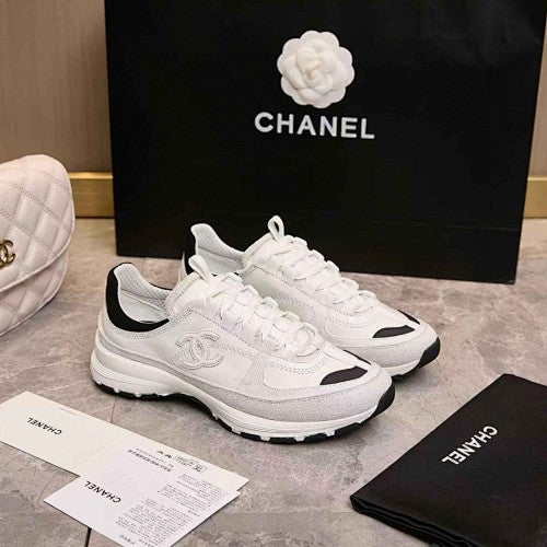 Chanel CC White & Black Low-Top Runner Sneakers           `