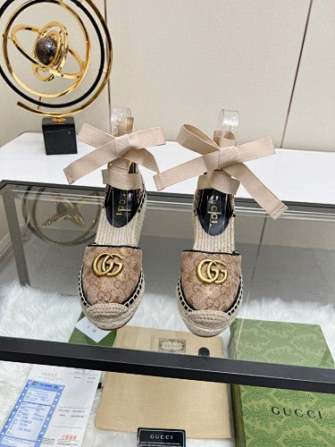Gucci GG Supreme Canvas Double G Platform Espadrille Wedges
