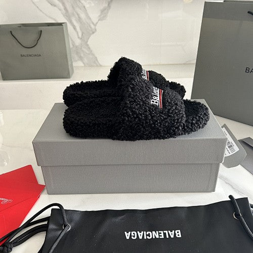Balenciaga Furry Logo Pool Slides