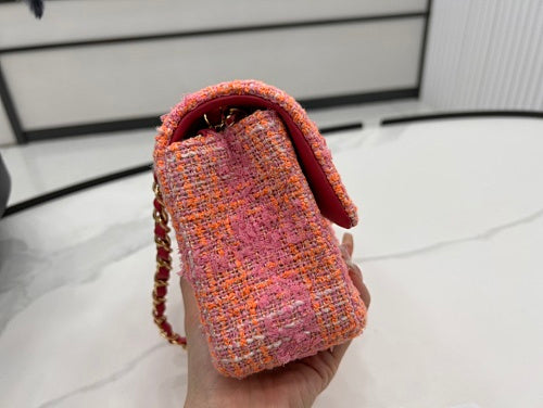Chanel Pink & Orange Tweed Mini Flap Bag