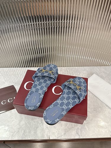 Gucci GG Denim Horsebit Thong Sandals