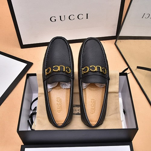 Gucci Logo Leather Driver Loafers