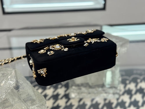 Chanel Black Crystal-Embellished Mini Flap / Evening Bag