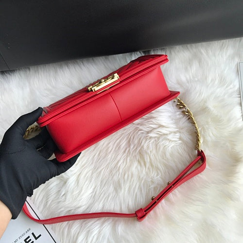 Chanel Red Chevron Quilted Boy Bag