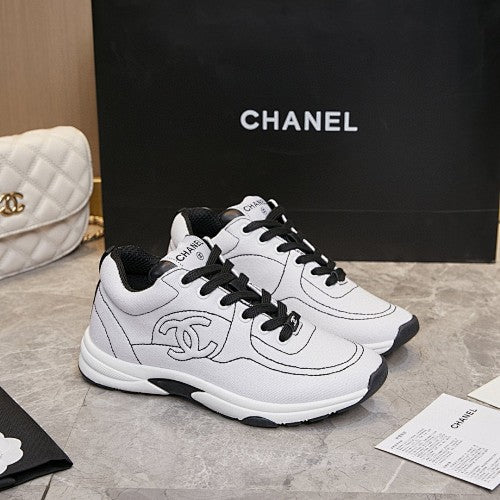 Chanel White & Black CC Logo Low-Top Sneakers
