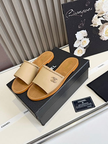 Chanel CC Logo Chain-Trim Slide Sandals
