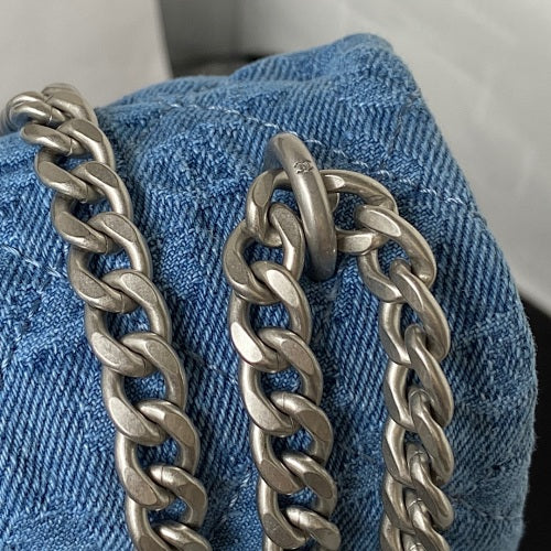Chanel Blue Denim Camellia Jacquard Flap Bag