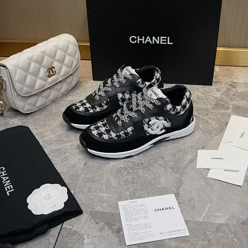 Chanel CC Logo Tweed & Suede Low-Top Sneakers