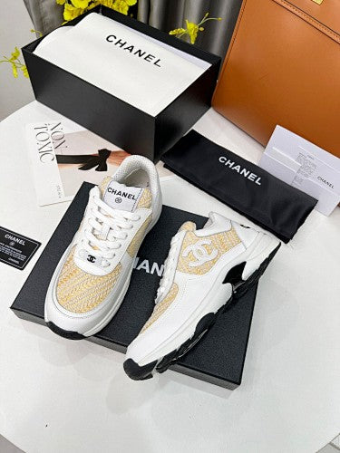 Chanel CC Tweed & Leather Low-Top Sneakers
