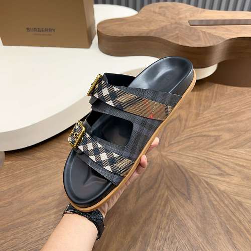 Burberry Check Double-Buckle Slide Sandals