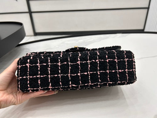 Chanel Black & Pink Tweed Classic Flap-Style Bag
