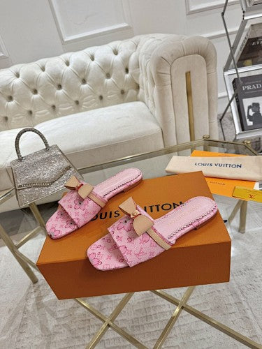 Louis Vuitton Floral Monogram Bow Flat Mule Slides