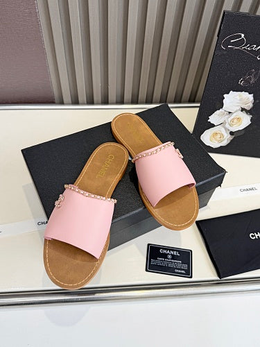 Chanel CC Logo Chain-Trim Slide Sandals