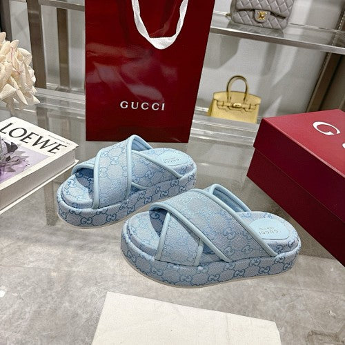 Gucci GG Supreme Canvas Crossover Platform Sandals