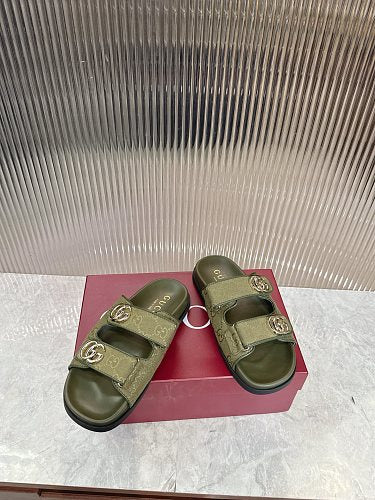 Gucci GG Monogram Double-Strap Slide Sandals