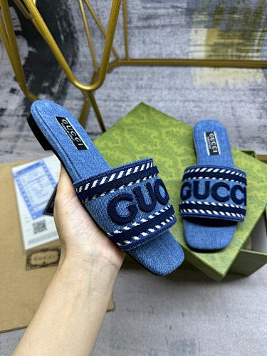Gucci Logo Denim Slide Sandals