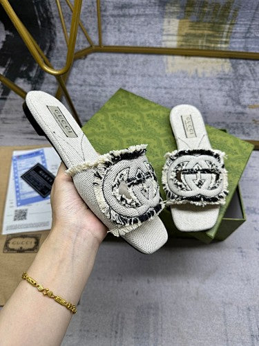 Gucci Interlocking G Canvas Slide Sandals