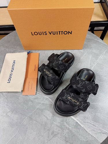 Louis Vuitton Monogram Denim Two-Strap Platform Slide Sandals