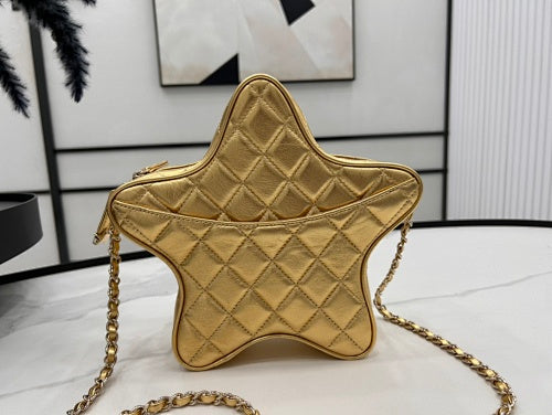 Chanel Gold Metallic Quilted Star-Shaped Chain Bag