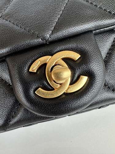 Chanel Black Quilted Flap Bag with Pearl-Embellished Chain Strap