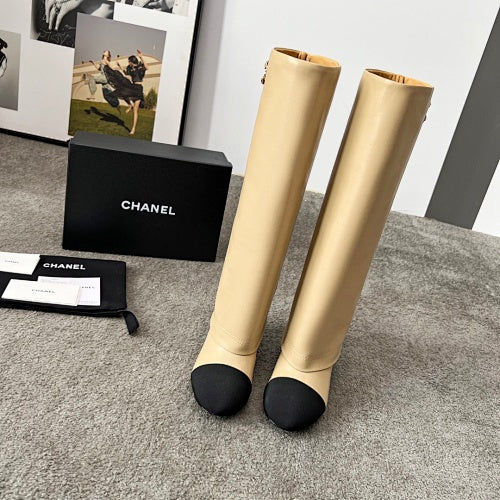 Chanel Two-Tone CC Logo Knee-High Boots
