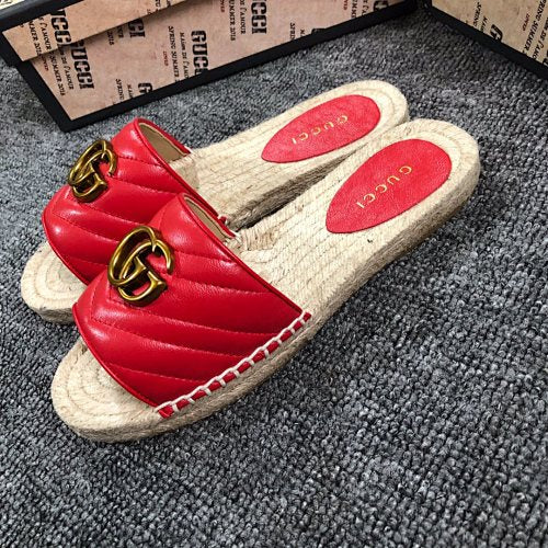Gucci GG Marmont Matelassé Leather Espadrille Slides