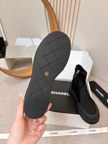 Chanel CC Logo Sock Ankle Boots in Black