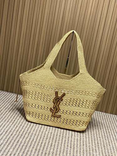 Saint Laurent (YSL) Natural Raffia Crochet Tote Bag