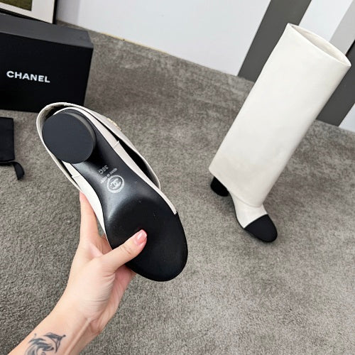 Chanel Two-Tone CC Logo Knee-High Riding Boots