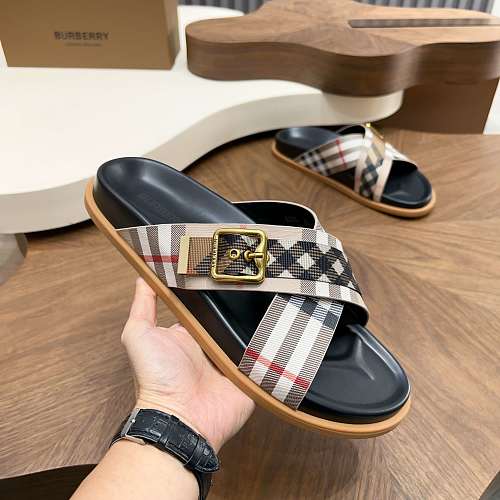 Burberry Vintage Check Criss-Cross Buckle Slide Sandals