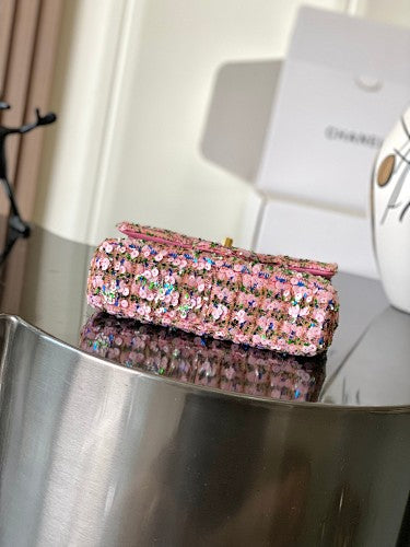 Chanel Pink Sequin Mini Rectangular Flap Bag