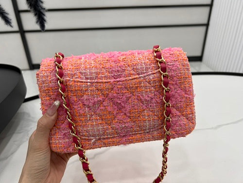 Chanel Pink & Orange Tweed Mini Flap Bag
